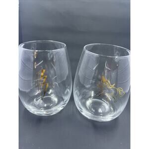 Stemless Wine Glass 16 oz Gold lettering, Retail $24, Unicorn & Lightening Bolt